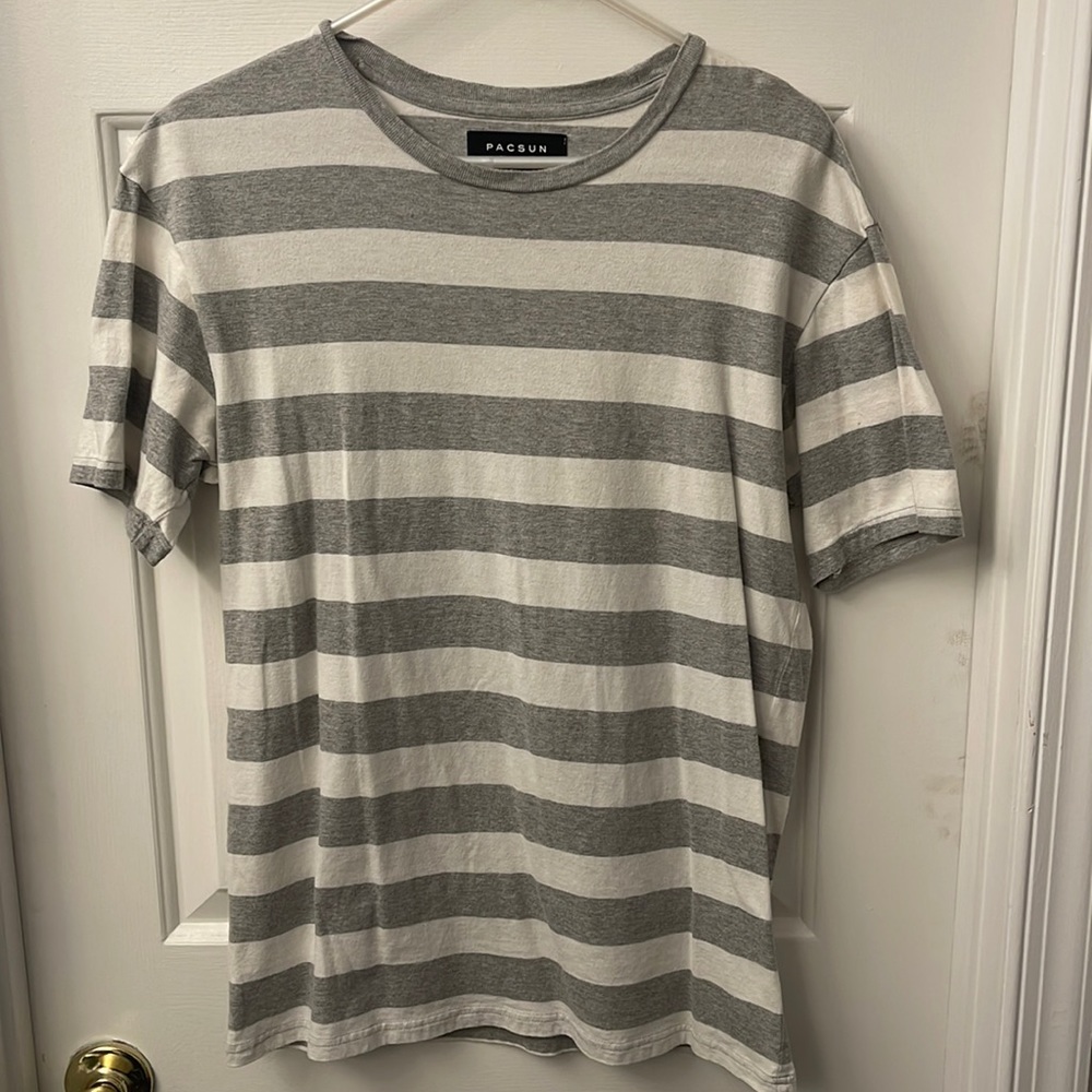 Pacsun Grey & White Striped T Shirt